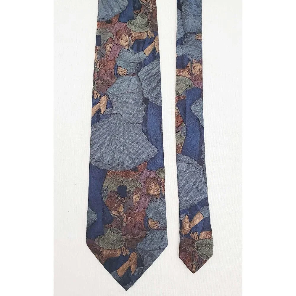 Fendi Mens Vintage Silk Turn of the Century Wearable Art Dancing Woven Neck Tie
